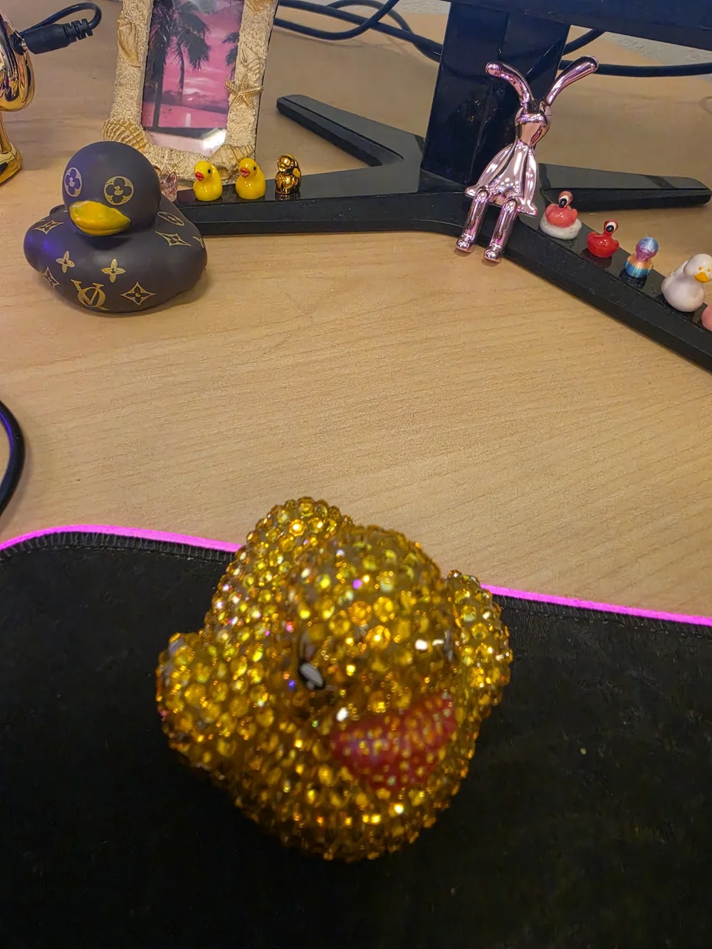 Sparkling Gold and Pink Embellished Rubber Duck Toy - Brand